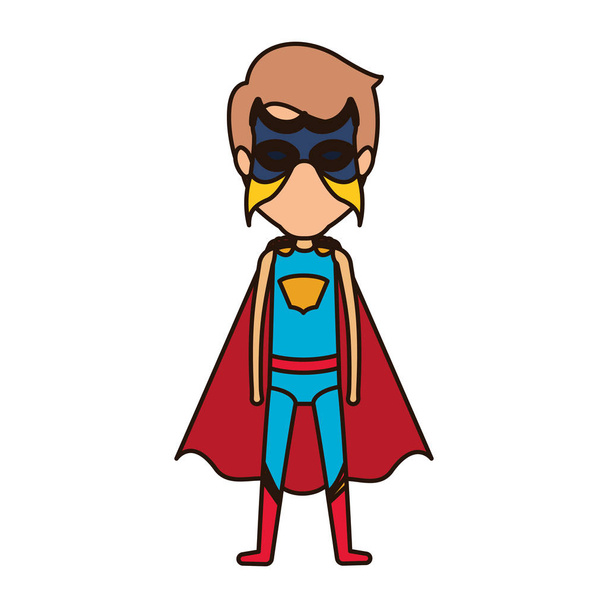 silueta colorida con superhéroe masculino de pie sin rostro y ojos enmascarados y cerrados
 - Vector, Imagen