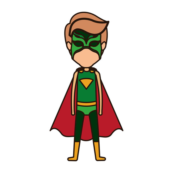 silueta colorida con superhéroe masculino de pie sin rostro con los ojos cerrados
 - Vector, Imagen