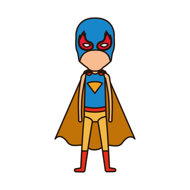 colorful silhouette with standing faceless kid superhero with closed eyes - Vector, afbeelding