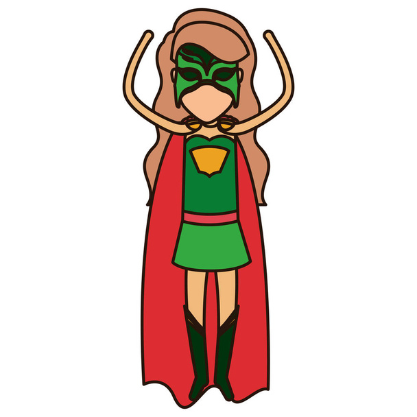 sagoma colorata con supereroe donna senza volto che vola con le braccia alzate con gli occhi chiusi
 - Vettoriali, immagini