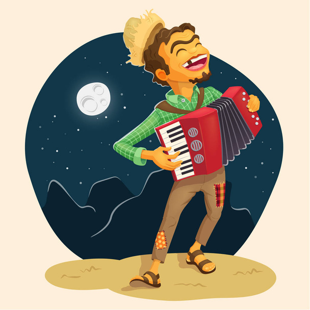 Щасливий селянин грає на акордеоні
 - Вектор, зображення
