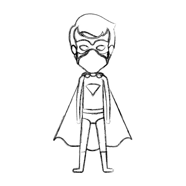 fekete-fehér homályos kontúr arctalan álló fiatal szuperhős - Vektor, kép