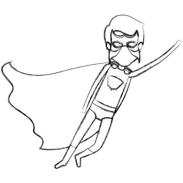 monochrome blurred contour faceless of superhero male flying in diagonal direction - Vector, Image