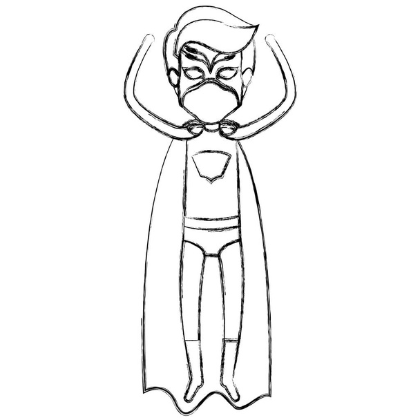 монохромный размытый контур лица супергероя мужчины летящего вертикально
 - Вектор,изображение