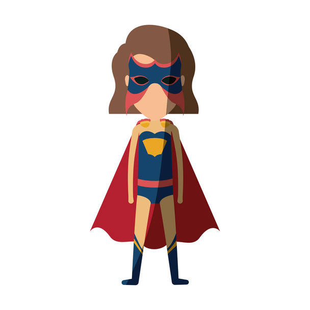 短い髪と輪郭フェースレス立っている女の子のスーパー ヒーローとカラフルなシルエット - ベクター画像