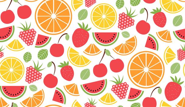 bunte Vektor Sommer nahtlose Muster mit Früchten Illustration isoliert auf weißem Hintergrund - Vektor, Bild