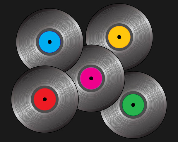 vinylové záznamy na černém - Vektor, obrázek