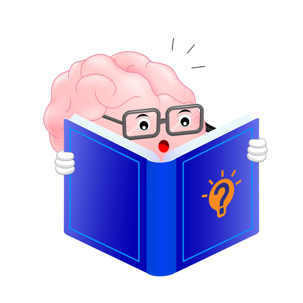 Aranyos agy karikatúra karakter olvasókönyv.  - Vektor, kép