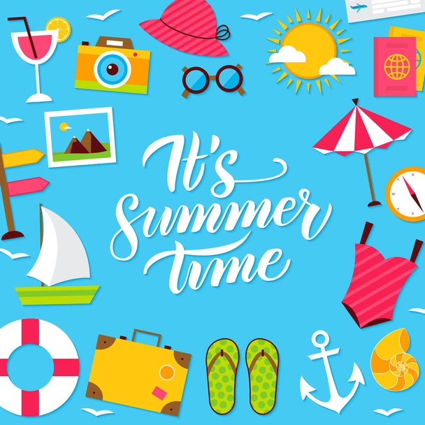 Cartão postal de letras de hora de verão
 - Vetor, Imagem