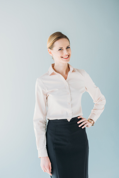 caucasian businesswoman in formalwear smiling - Photo, Image