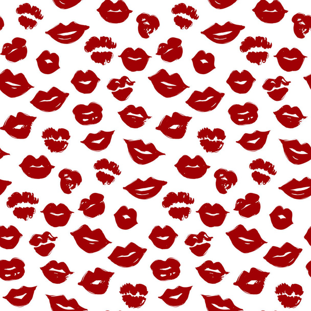Vector beauty seamless pattern of red lips. Sexy lip make-up. Sw - Vector, Image