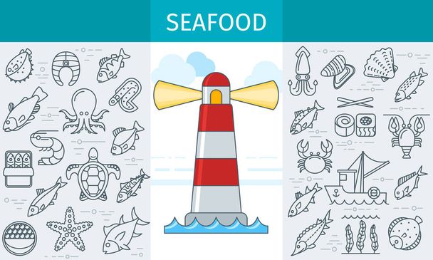Seafood store banner - Vector, Image