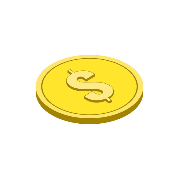 Gouden munten-symbool. Plat isometrische pictogram of Logo. 3D-stijl Pictogra - Vector, afbeelding