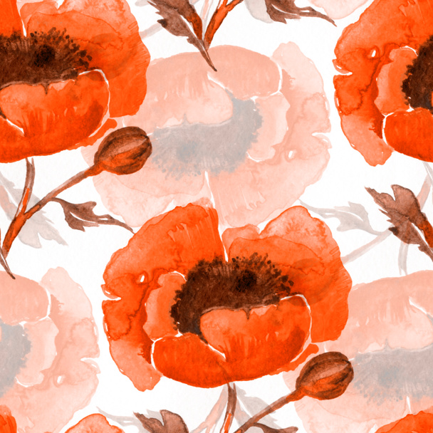watercolor poppies seamless pattern - Photo, Image