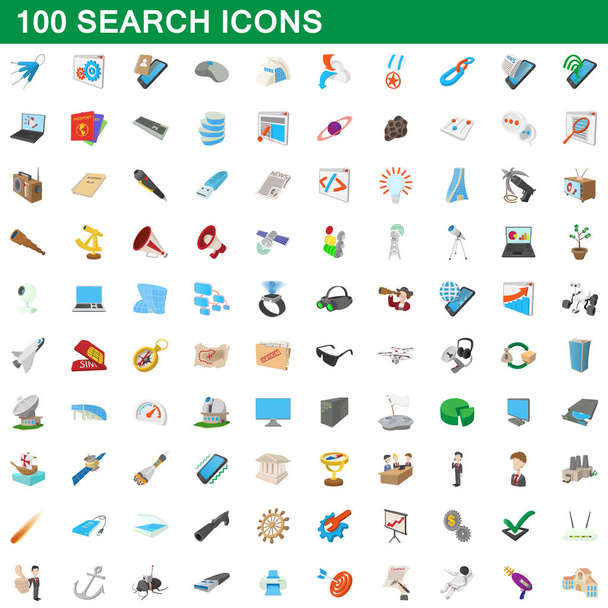 100 Icons set, karikatür tarzı arama - Vektör, Görsel