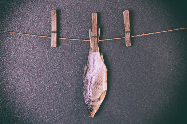 Dried fish hanging on the rope - Foto, Imagem