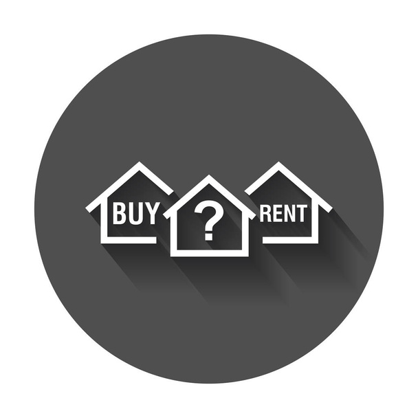 Acheter ou louer une maison. Symbole du foyer avec la question. Illustration vectorielle avec ombre longue
. - Vecteur, image