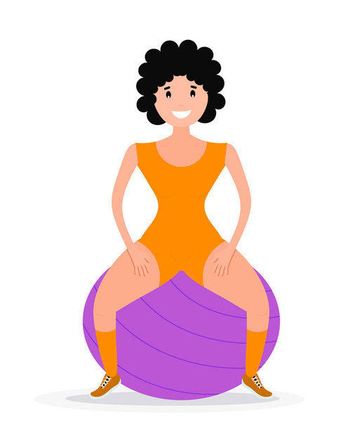 Flat style Sitting girl athlete with fitness ball. Color image o - Διάνυσμα, εικόνα