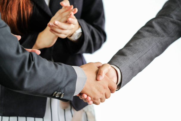 Деловые люди встречаются, пожимают друг другу руки, бизнес
 - Фото, изображение
