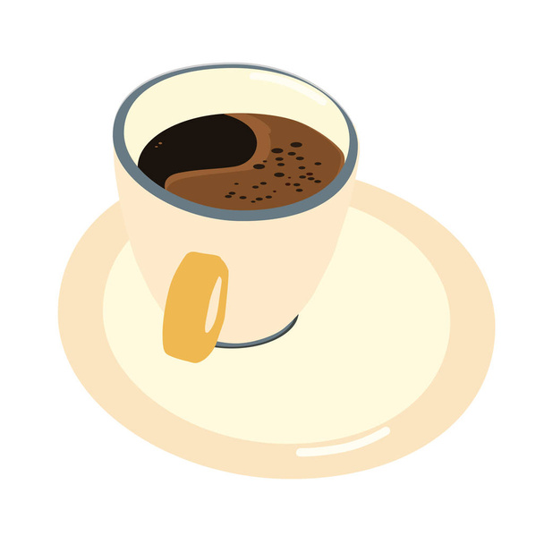 白い背景に分離した受け皿付けコーヒー カップのベクトル イラスト - ベクター画像