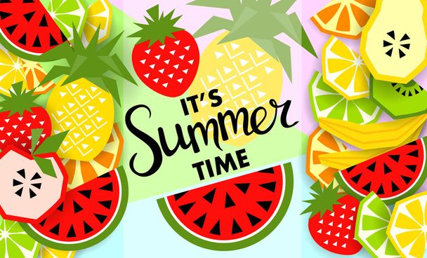 Summer banner with fruit, place for text. Vector - Vecteur, image
