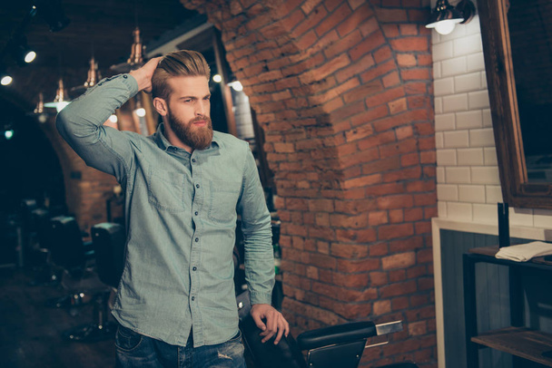 Casual men`s life. Perfect! Harsh stylish red bearded man in a b - 写真・画像
