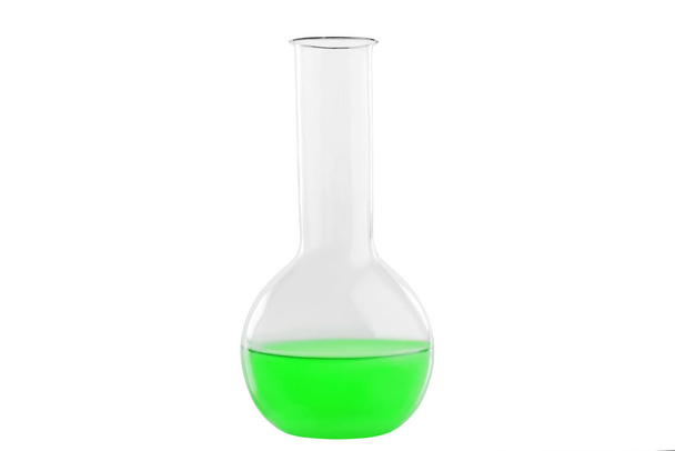 Test-tube with green liquid, isolated on white background. Medicine, Chemistry. Horizontal frame - Photo, Image