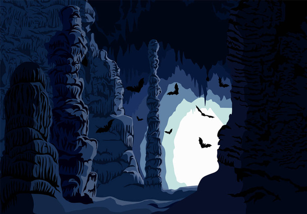 Векторная подземная пещера с летучими мышами
 - Вектор,изображение