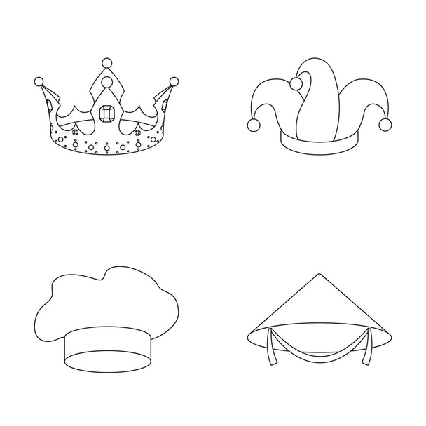 Crown, jesters cap, cook, cone. Hats set collection icons in outline style vector symbol stock illustration web. - ベクター画像
