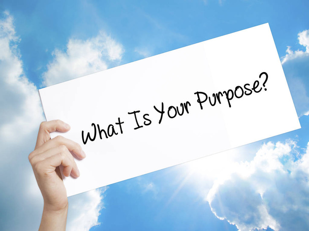 ¿Cuál es tu propósito? Firma en papel blanco. Hombre mano celebración Pap
 - Foto, Imagen