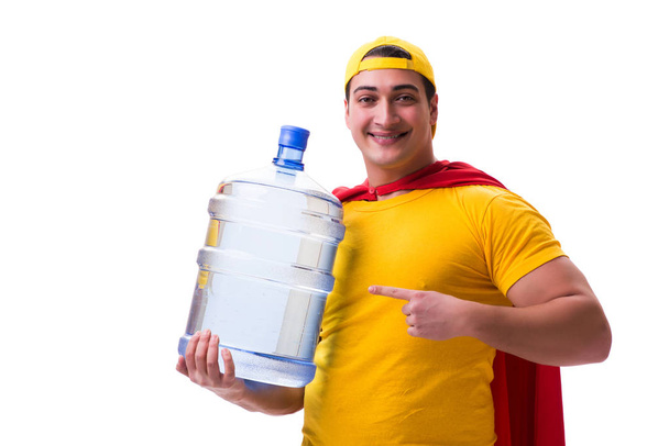 Человек, доставляющий воду бутылку изолированы на белом - Фото, изображение