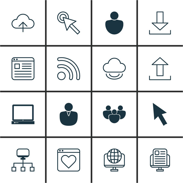 Conjunto de 16 iconos de Internet. Incluye red informática, humano, Wifi y otros símbolos. Hermosos elementos de diseño
. - Vector, Imagen