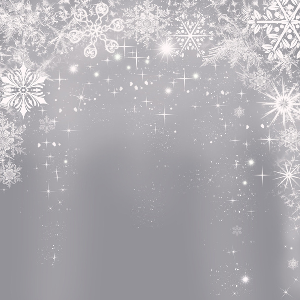 Περίληψη της ασημί φόντο Χριστούγεννα με νιφάδες χιονιού - Διάνυσμα, εικόνα