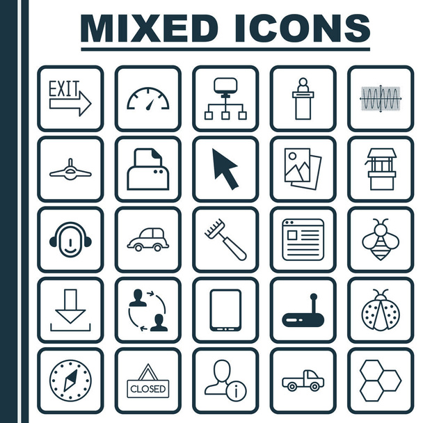 Set Of 25 Universal Editable Icons. Can Be Used For Web, Mobile And App Design. Includes Elements Such As Sinus Graph, Closed Placard, Login And More. - Vector, Image