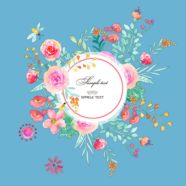 Aquarel handgeschilderde roze bloemen - Foto, afbeelding
