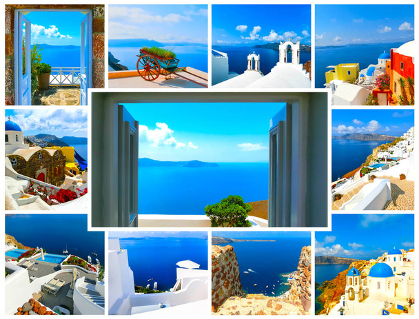 Set zomer foto's in Santorini, Griekenland - Foto, afbeelding