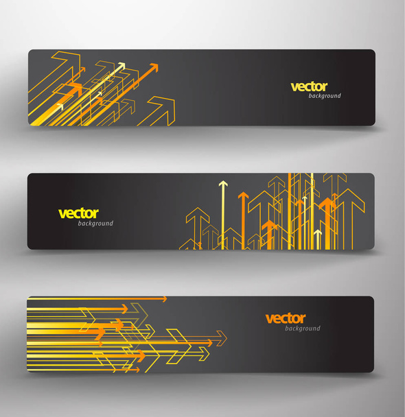 Three abstract colorful arrows background banners - dark version - Vektör, Görsel