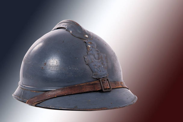 french military helmet of the First World War on red white blue  - Photo, Image