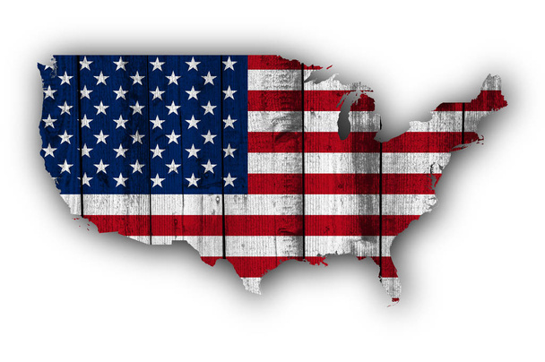 Mapy i flagi USA na drewno - Zdjęcie, obraz
