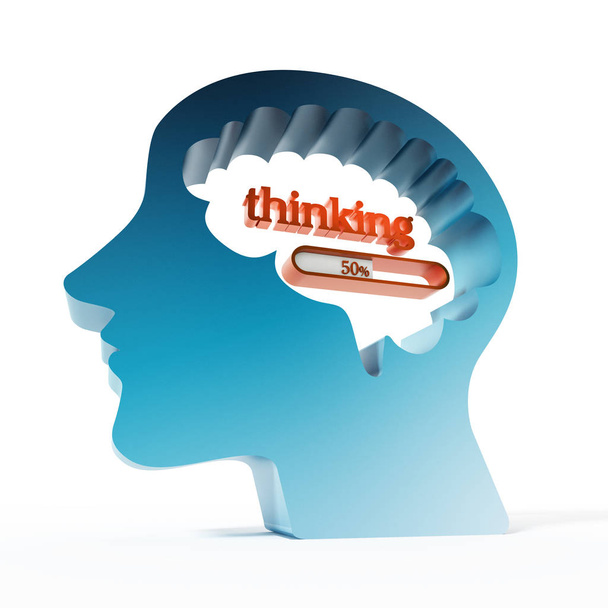 Thinking word and loading bar iin the brain. 3D illustration - Photo, Image