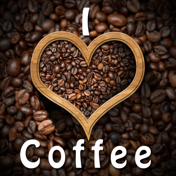 I Love Coffee - Heart with Roasted Coffee Beans - Photo, Image