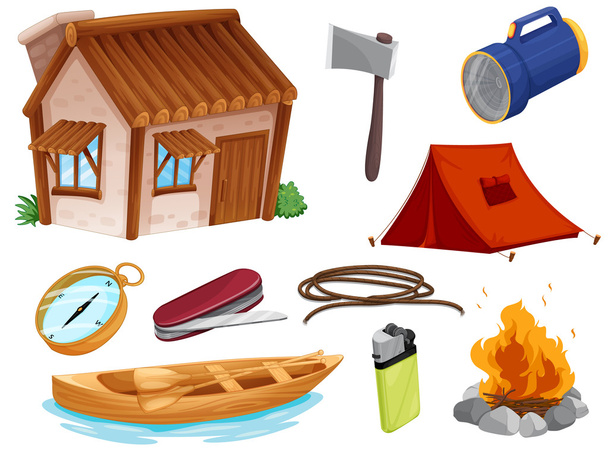 verschillende objecten van camping - Vector, afbeelding