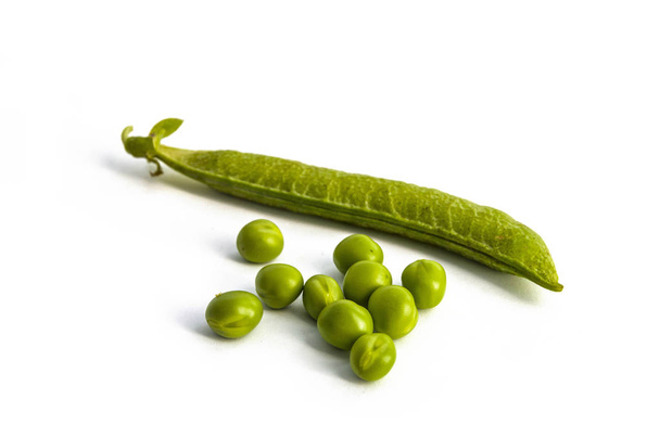 Pictures of peas and pea grains with white background on peas back to the cannon pea box - Photo, Image