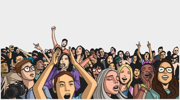 Illustration of festival crowd going crazy at concert in color - Vector, Image