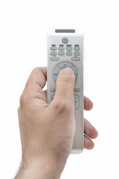 Hand Using Remote Control, Isolated On White Background - Photo, Image