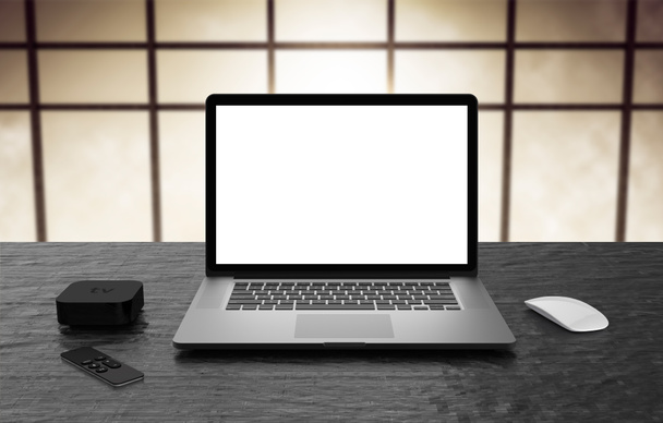 Laptop with blank screen, gray aluminium body. High detailed. - Photo, Image