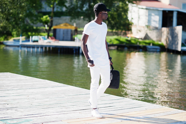 Portrait of stylish african american boy, wear on white clothes, - Zdjęcie, obraz
