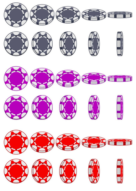 Sammlung von 3D-farbigen Casino-Chips, Vektor-Animationsspiel Rotation - Vektor, Bild