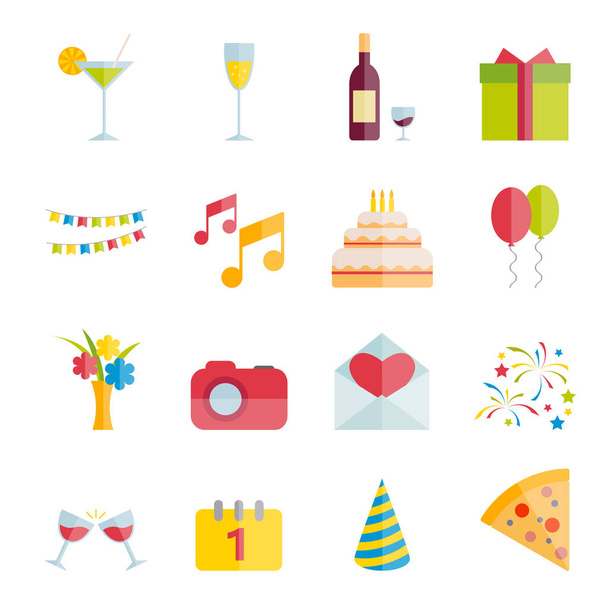 Set of party and celebration vector flat icons - Вектор,изображение