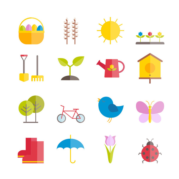 Collection of vector flat springtime icons  - Вектор,изображение